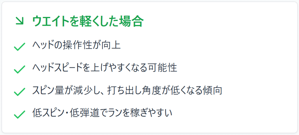 ウェイトを軽くした場合