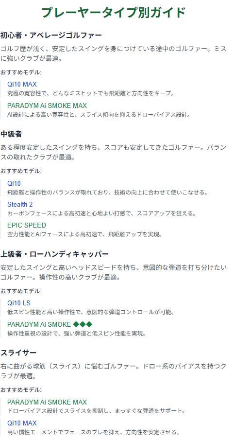 プレーヤータイプ別ガイド