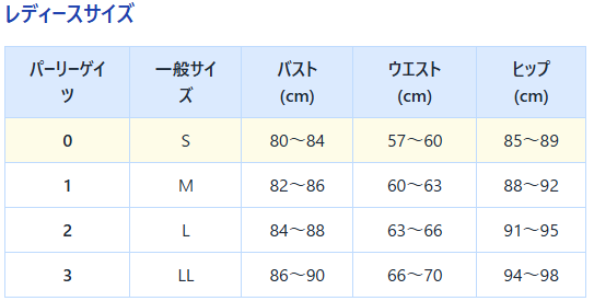レディース サイズ0 (S相当)の寸法目安 (ヌード寸法)