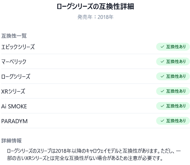 ローグシリーズの互換性詳細