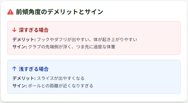 前傾角度のデメリットとサイン