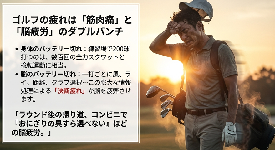 ゴルフの疲れは筋肉痛と脳疲労（決断疲れ）のダブルパンチ