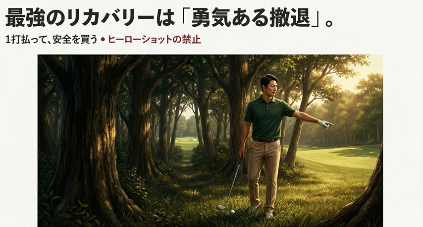 ゴルフ トラブルショット 林からの脱出 レイアップ 勇気ある撤退