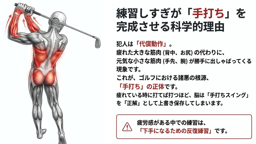 練習しすぎが手打ちを完成させる科学的理由。代償動作の図解