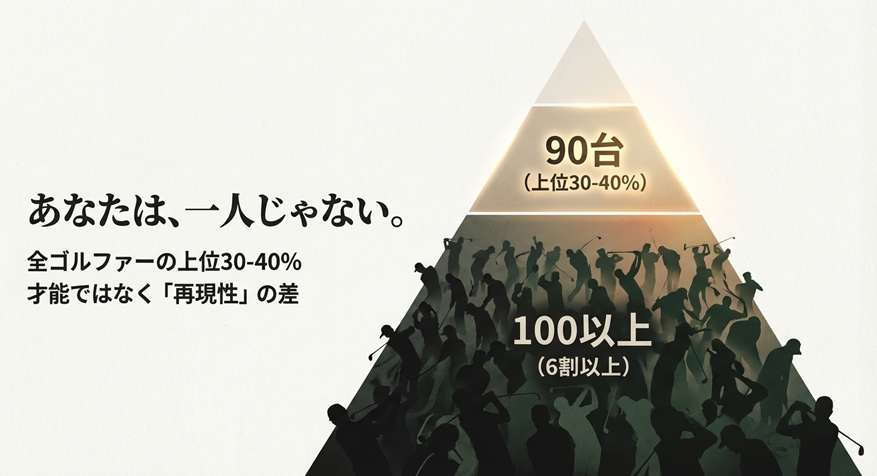ゴルフ 100切り 割合 難易度ピラミッド図 90台は上位30-40%
