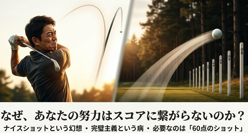 ゴルフ 力んだスイングと理想の弾道 60点のショット イメージ