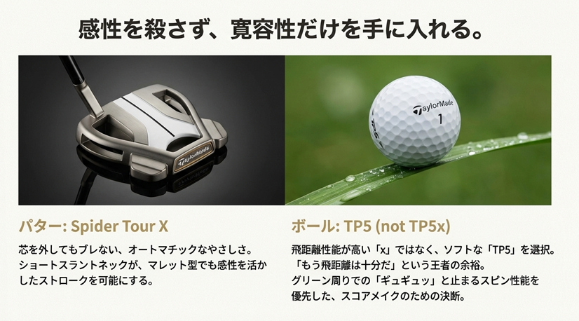 テーラーメイドSpider Tour XパターとTP5ボールの製品画像