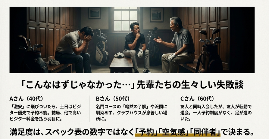 ゴルフ会員権購入者の失敗体験談3選。予約が取れない、クラブの雰囲気に馴染めない、友人の退会で孤立するケース。
