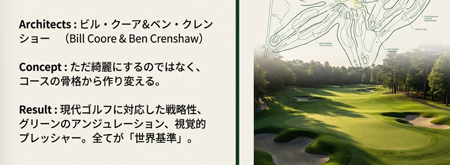 ビル・クーア＆ベン・クレンショーによる西コースの大規模改修と世界基準への進化を解説した図
