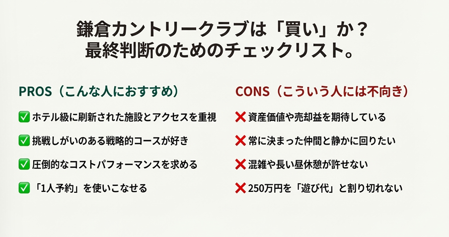 鎌倉カントリークラブ会員権の購入に向いている人と向いていない人の比較チェックリスト