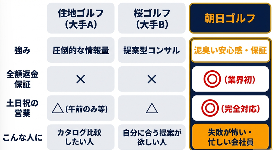 住地ゴルフ・桜ゴルフと朝日ゴルフの会員権業者比較表