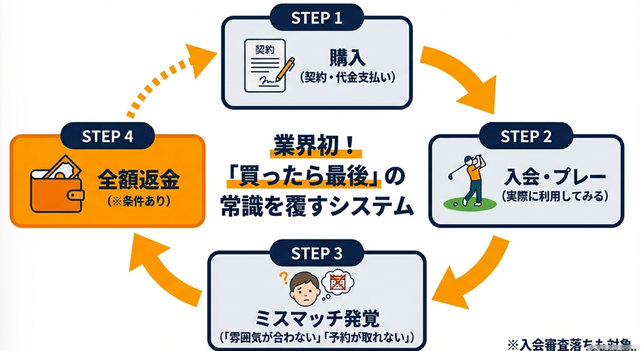 業界初・朝日ゴルフの全額返金保証制度の仕組みと流れの図解